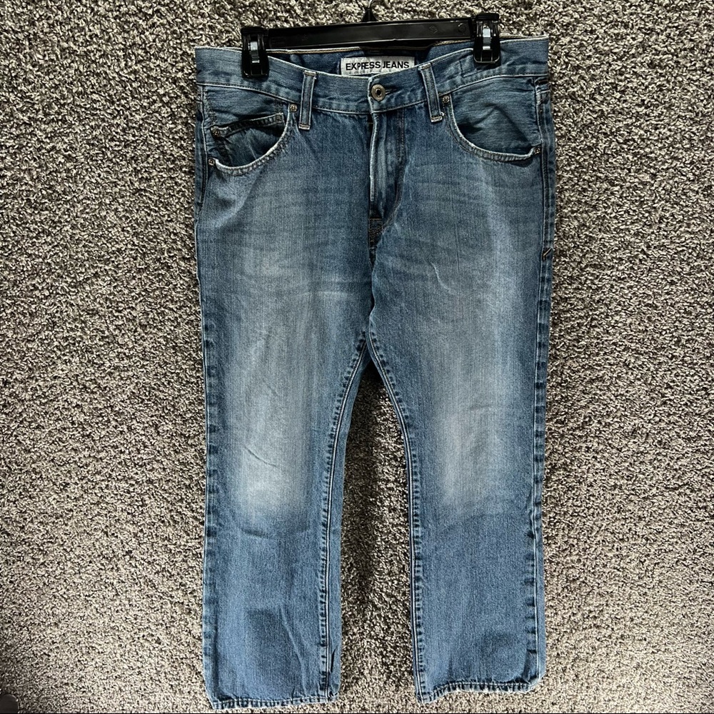 Express Rocco Slim Fit Bootcut Jeans Medium Wash Denim Mens Size 32 X 30 *RIP*